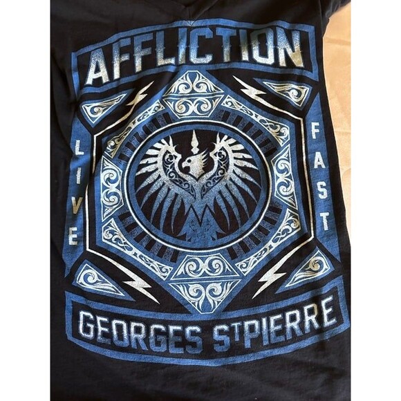 Womens Affliction Georges St Pierre V Neck Short Sleeve Size Small VGUC - Picture 2 of 4